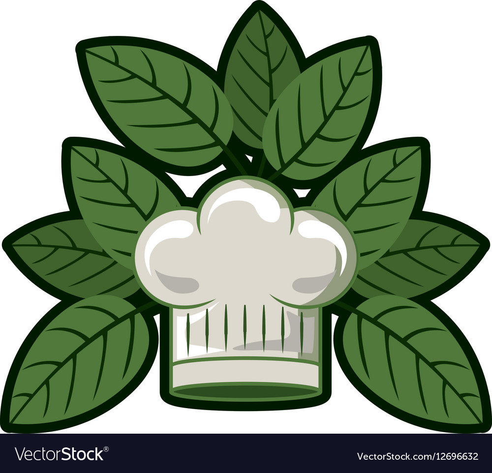 Silhouette of chefs hat rounded with leaves