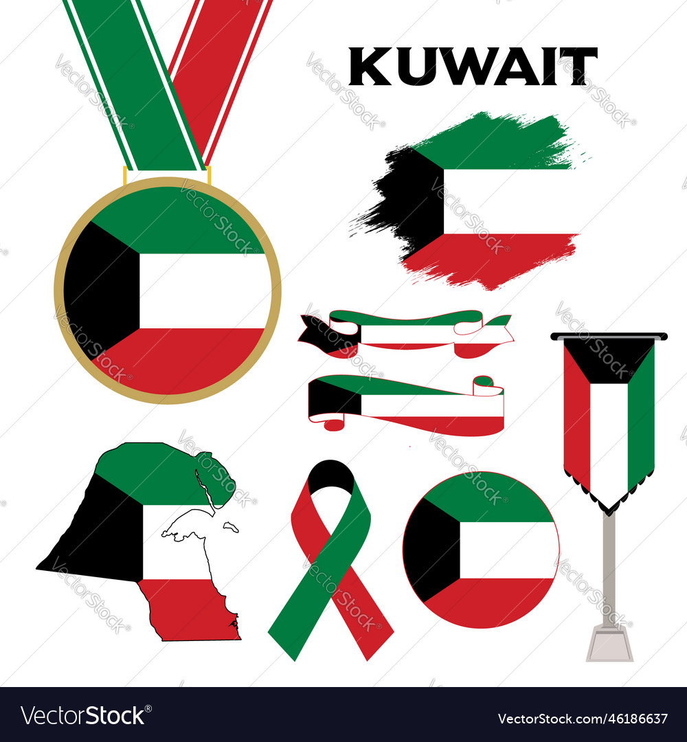 Elements collection with the flag of kuwait design