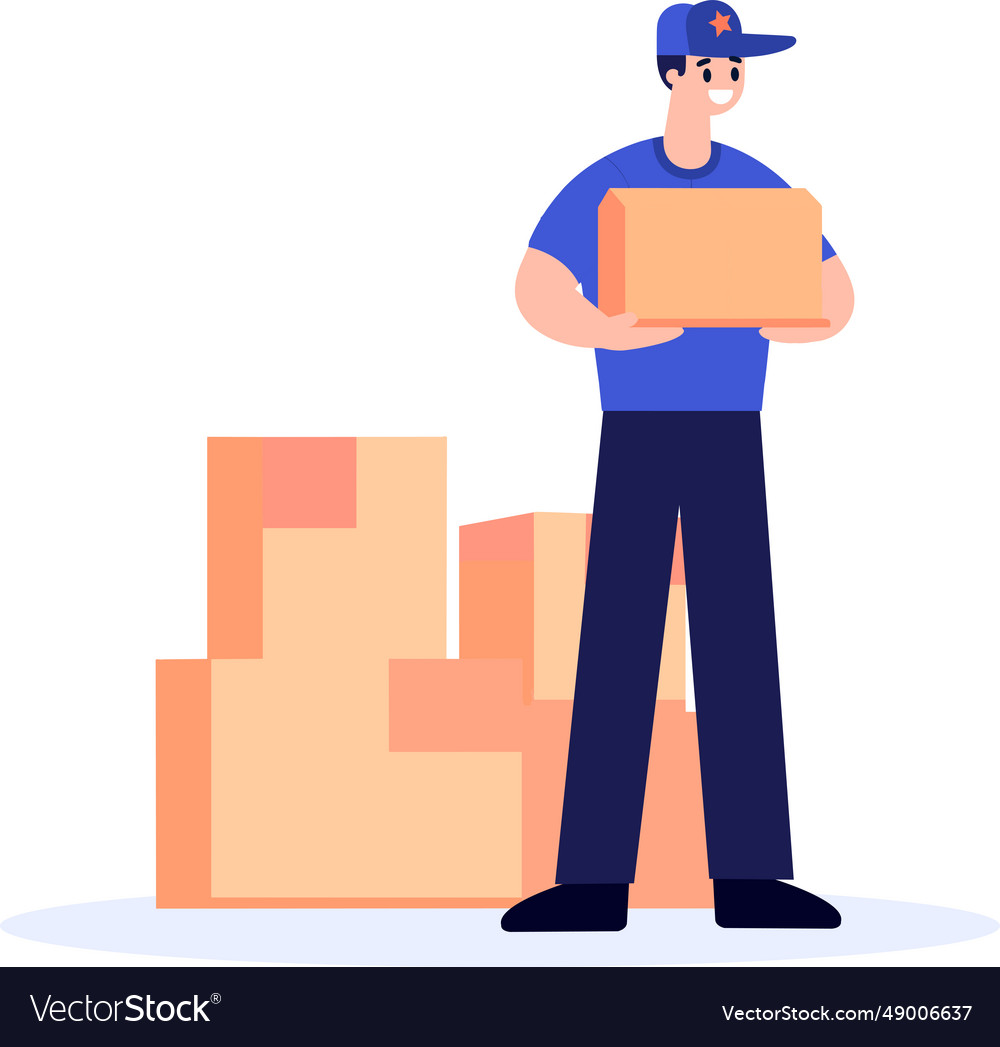 Hand drawn a delivery man is delivering package Vector Image