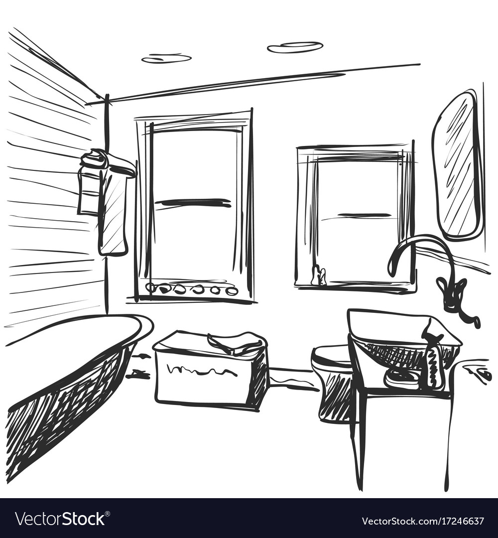 Linear sketch of an interior part the bathroom Vector Image