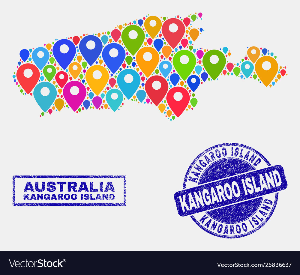 Map pointers mosaic kangaroo island vector image Map pointers mosaic kangaroo island