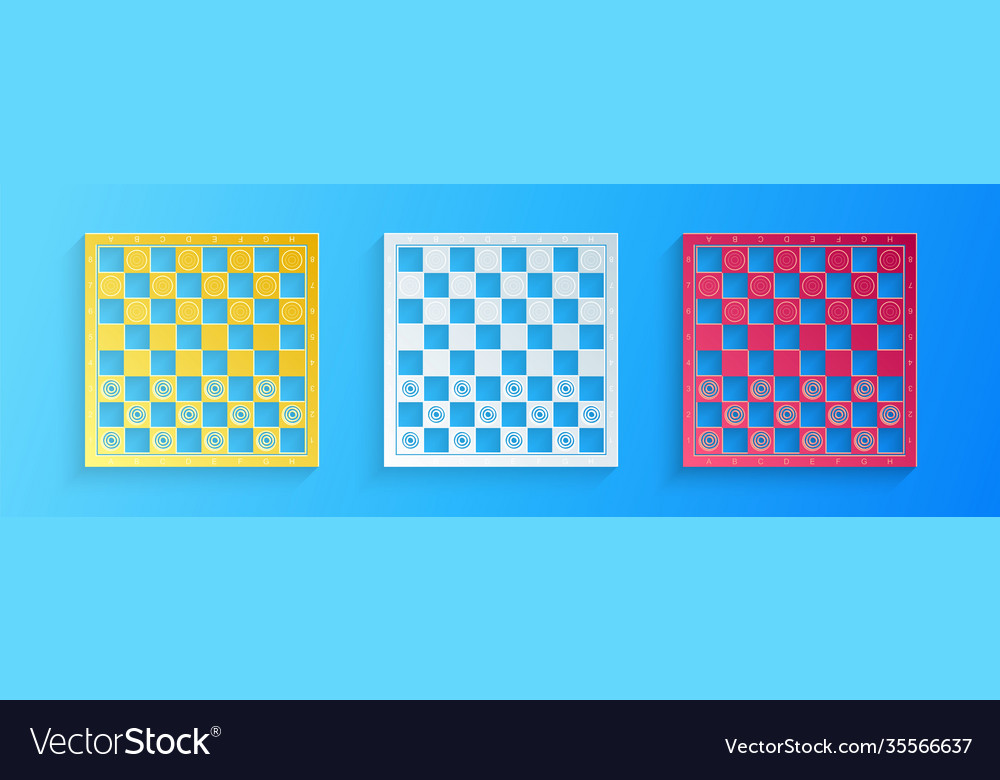 Paper cut board game checkers icon isolated