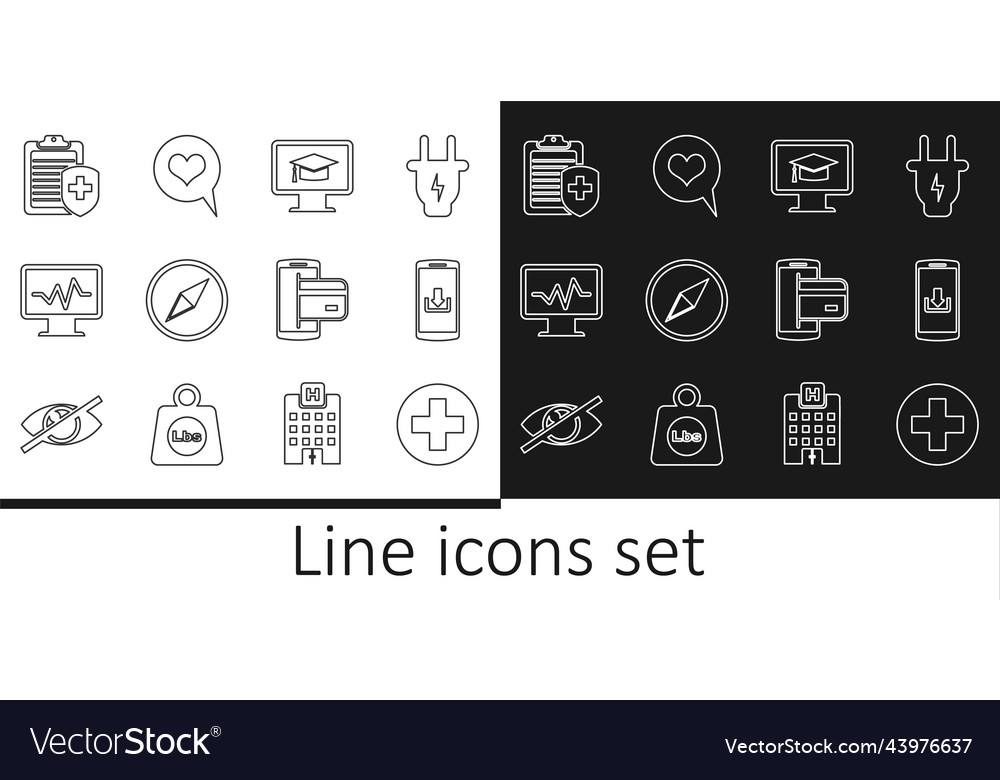 Set line medical cross in circle smartphone