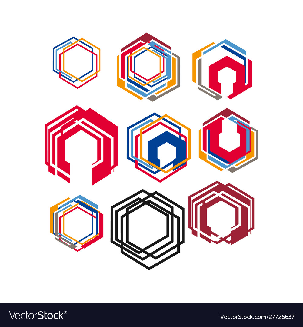Set modern style geometric hexagonal logo