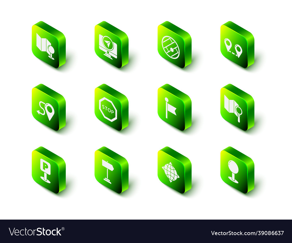 Set monitor with location marker folded map vector image Set monitor with location marker folded map
