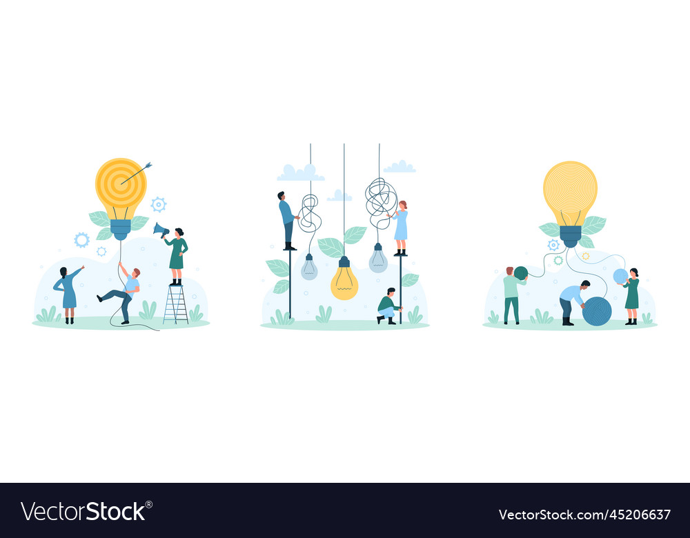 Simple idea and solution brainstorm process set vector image Simple idea and solution brainstorm process set