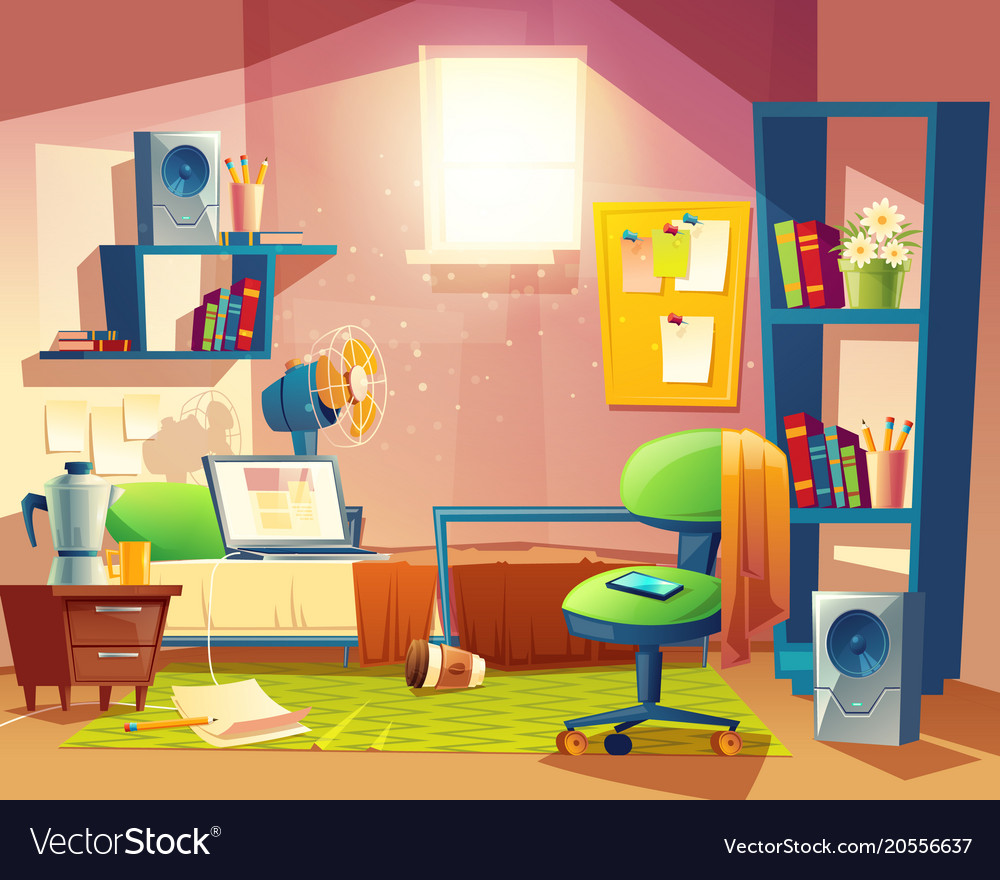 Small room cartoon bedroom with furniture Vector Image