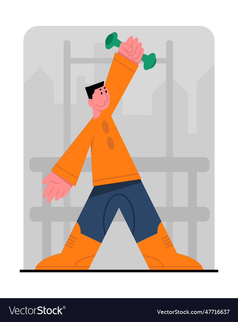 Strong man holding dumbbell and doing hand vector image Strong man holding dumbbell and doing hand