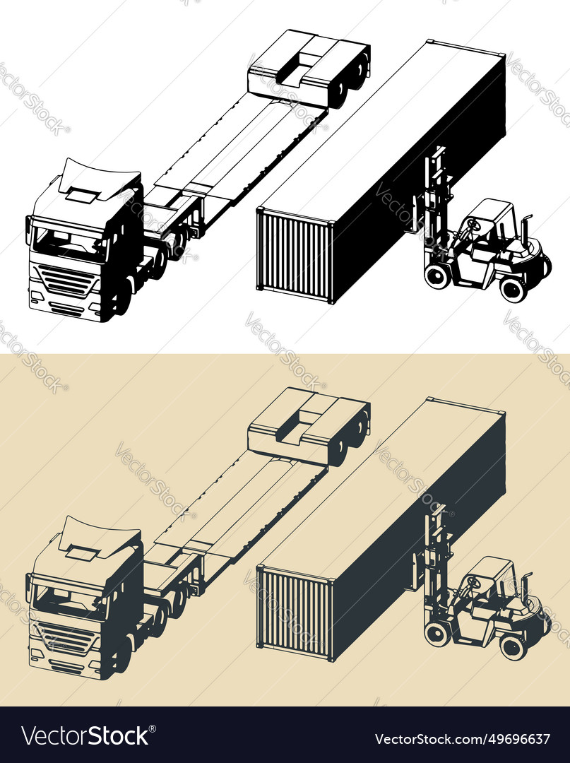 Truck With Trailer And Forklift Container Vector Image