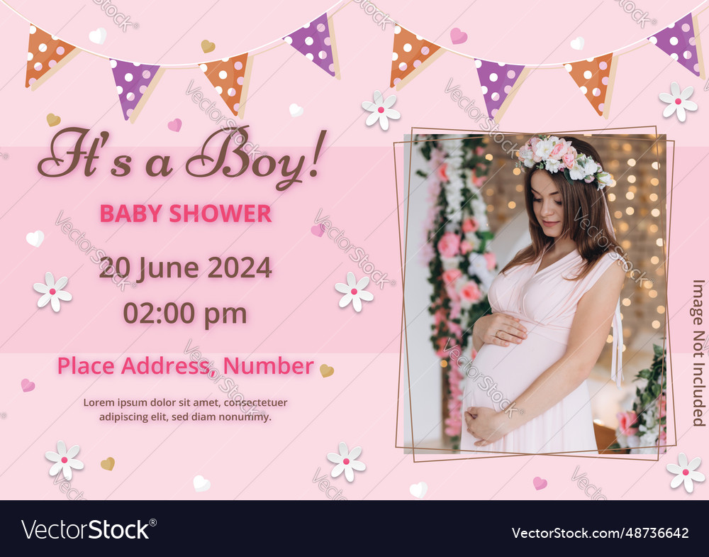 Baby shower invitation template with photo Vector Image