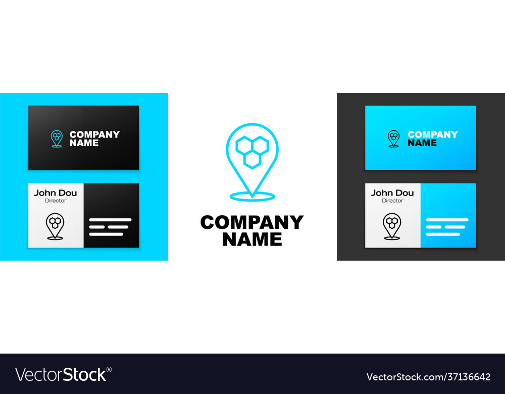 Blue line honeycomb bee location map pin pointer vector image Blue line honeycomb bee location map pin pointer
