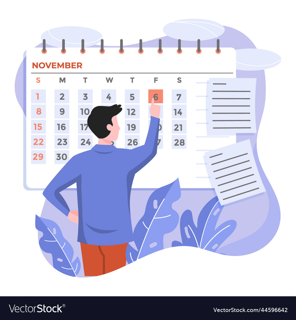 Man using calendar remembering appointment