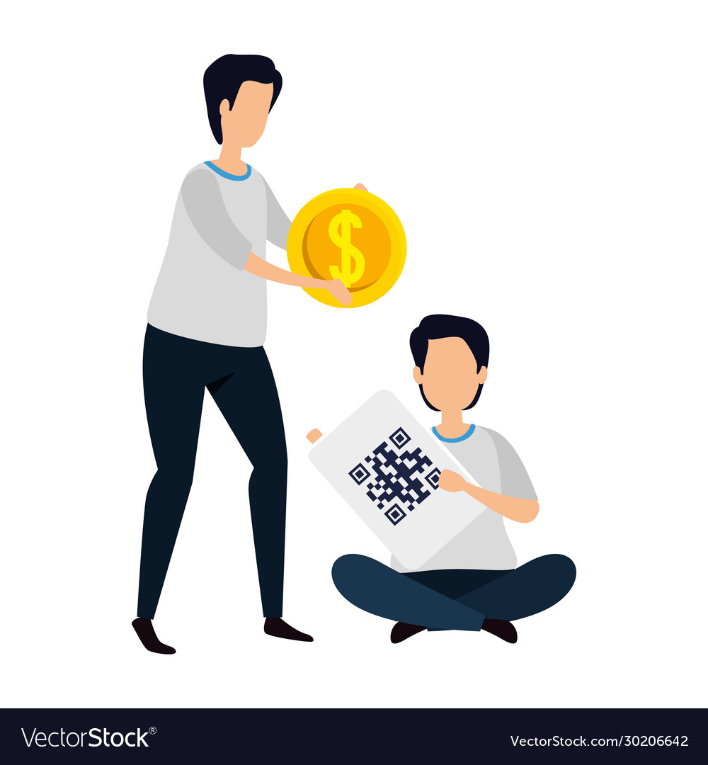 Men with qr code and coin