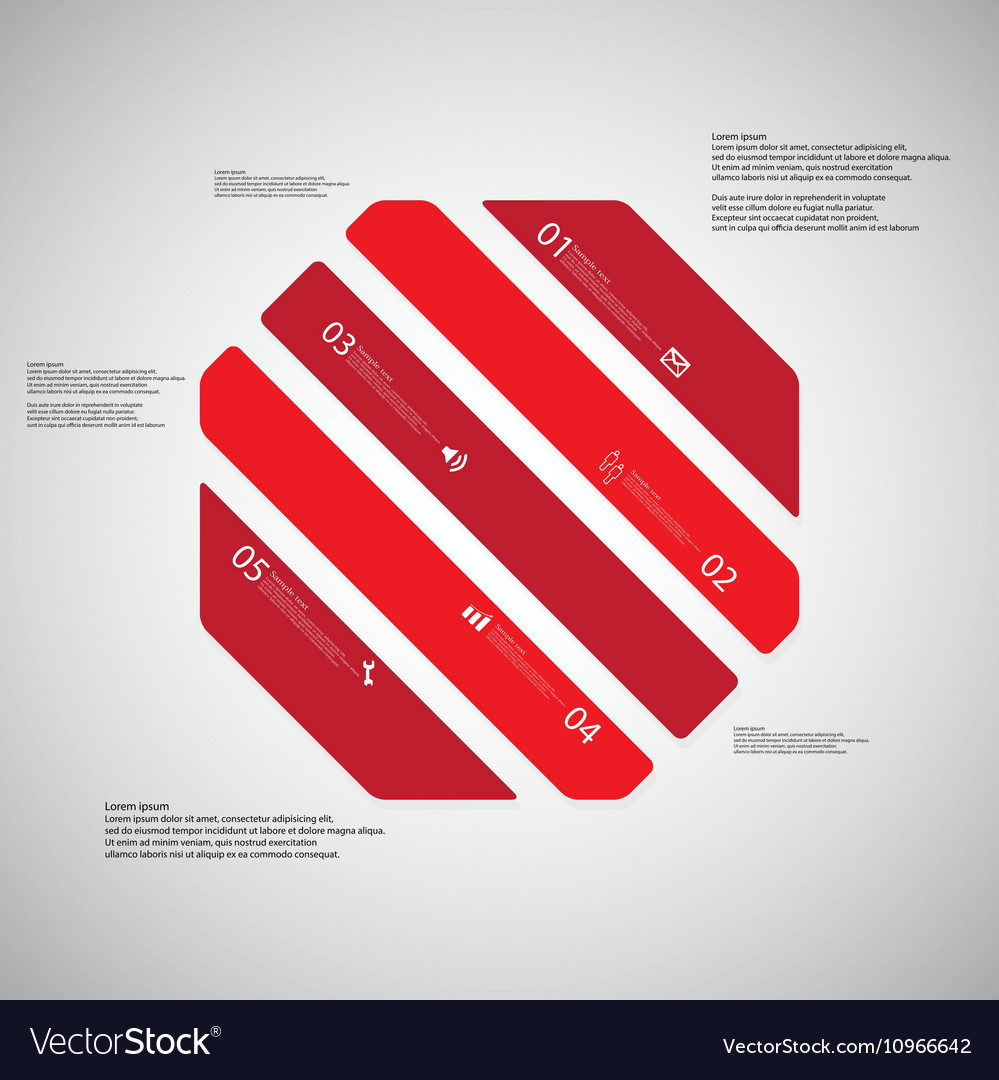 octagon template consists of five red parts on vector image