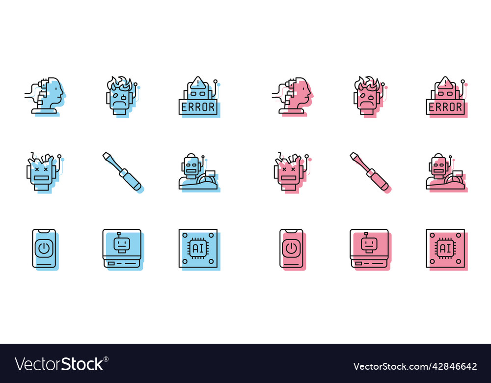 Set line turn off robot from phone Vector Image Set line turn off robot from phone