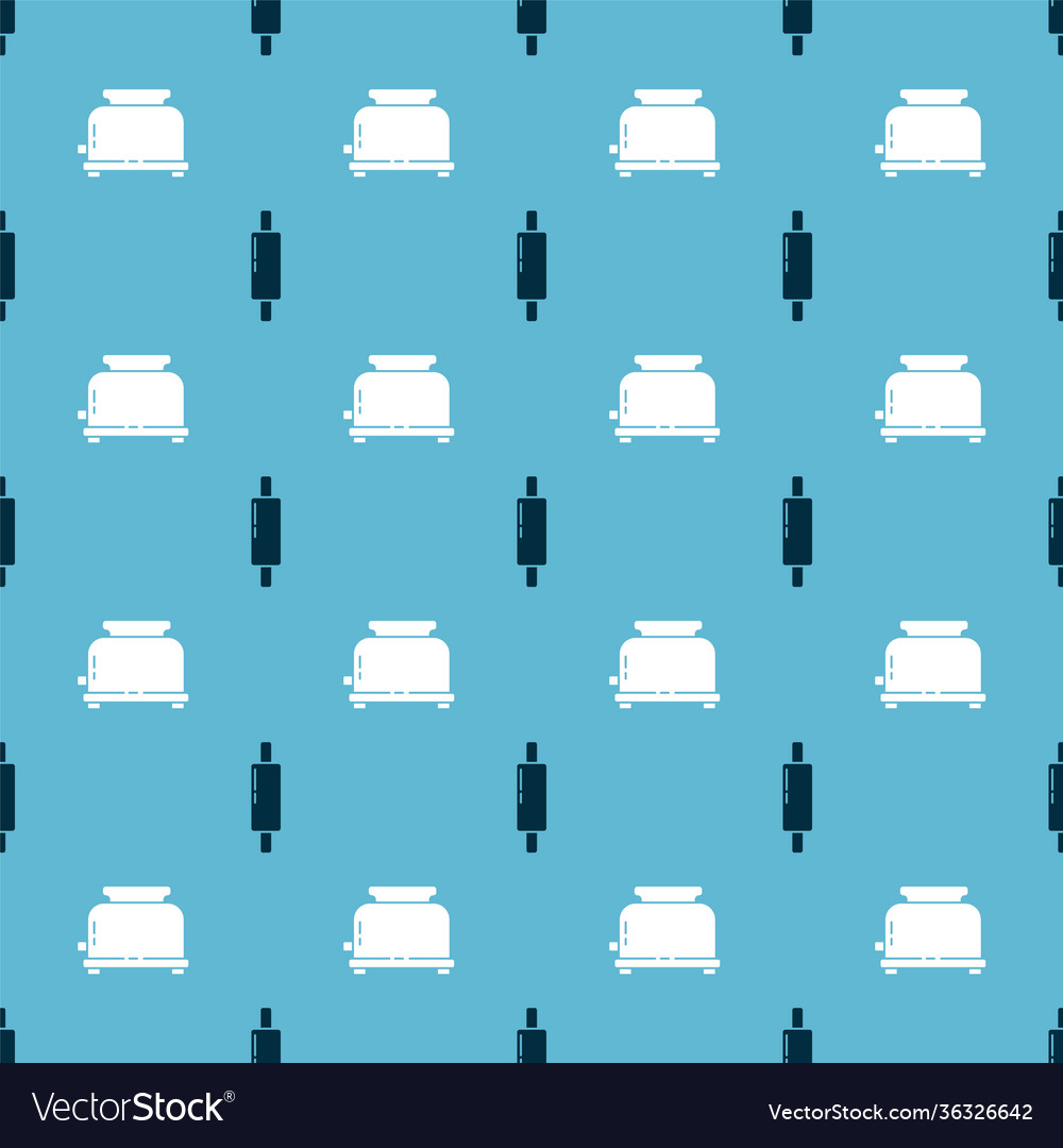 Set rolling pin and toaster on seamless pattern vector image Set rolling pin and toaster on seamless pattern