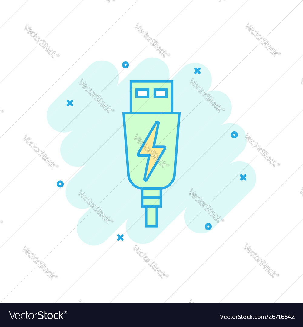 Usb cable icon in comic style electric charger