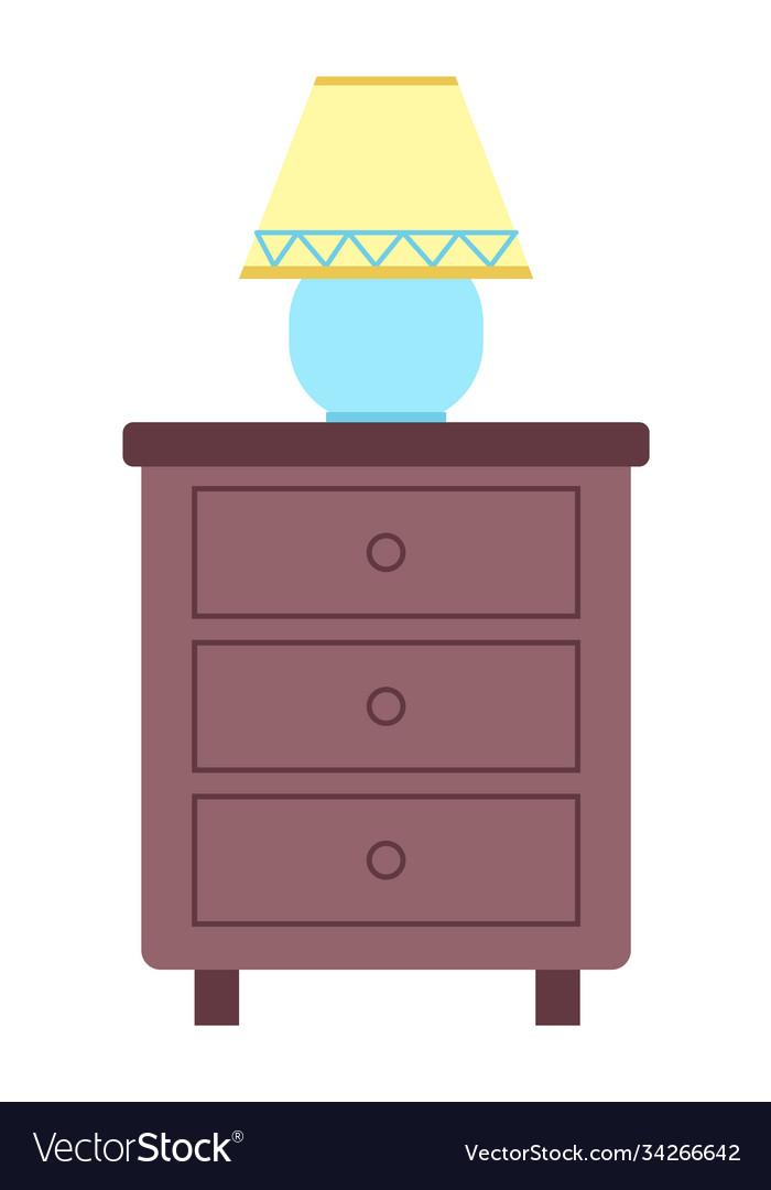 Wooden chest drawers with yellow and blue lamp Vector Image