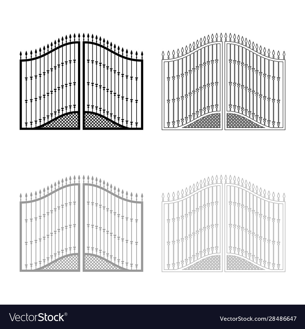 Forged gates icon outline set black grey color