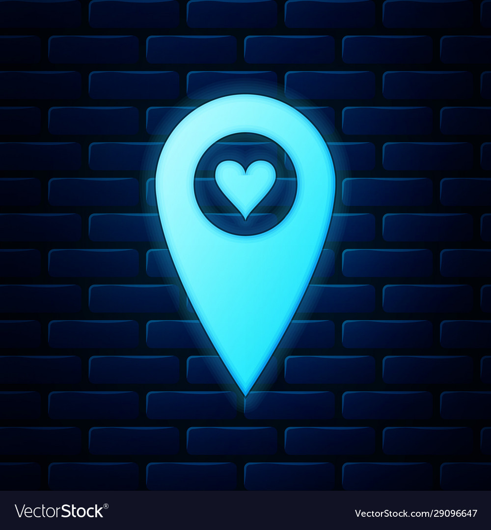 Glowing neon map pointer with heart icon isolated vector image Glowing neon map pointer with heart icon isolated