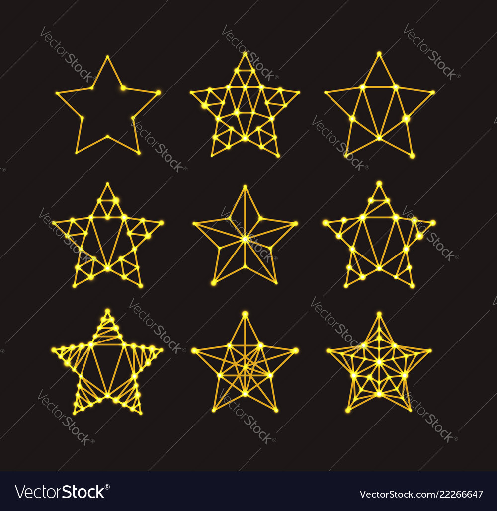 Golden geometric stars in the art deco style vector image Golden geometric stars in the art deco style