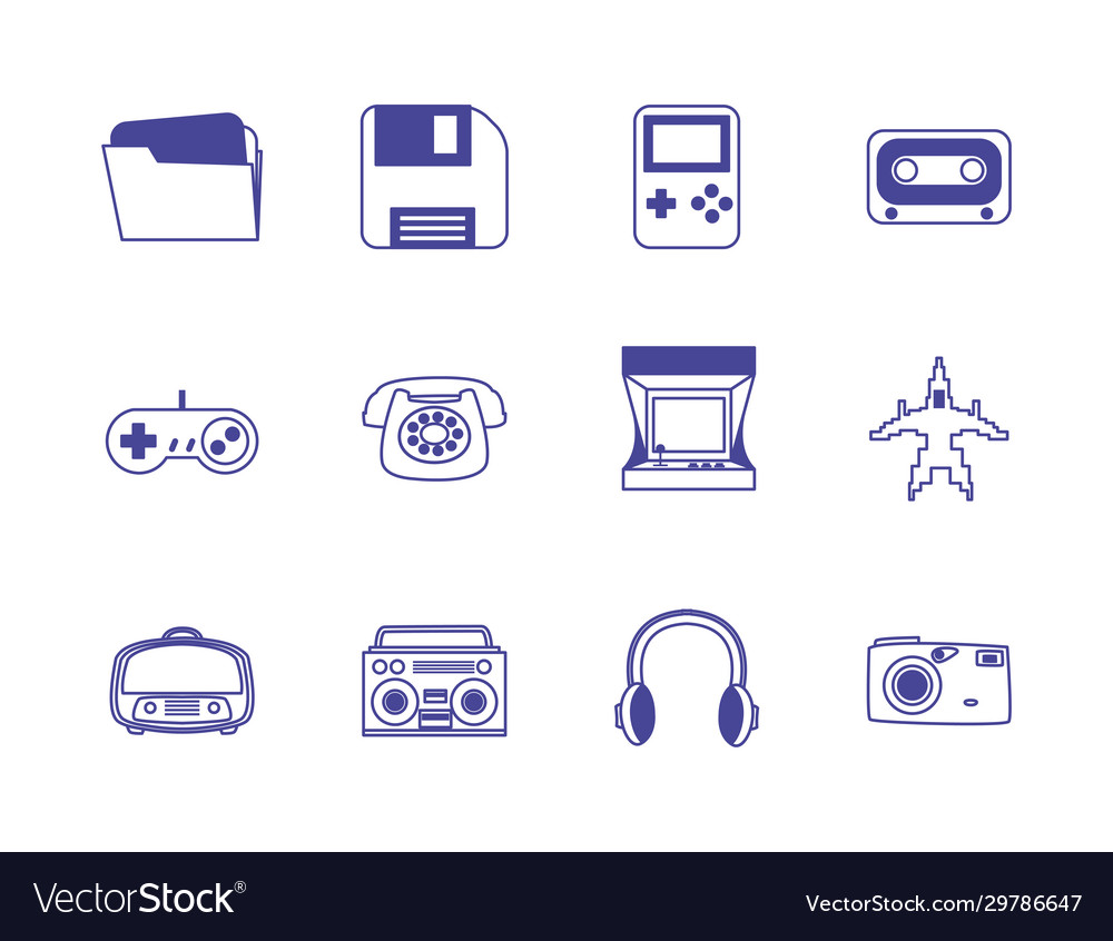 Isolated retro line style icon set design