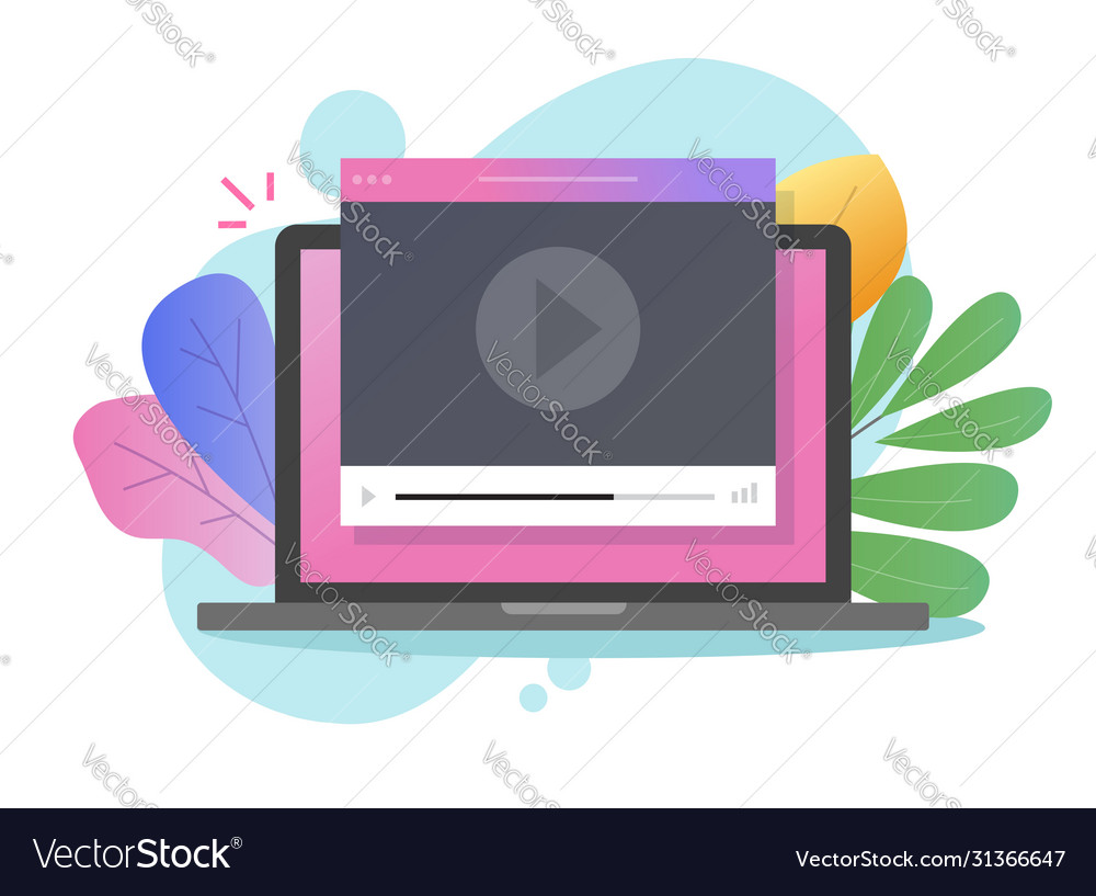 Online video webinar tutorial watching on computer vector image Online video webinar tutorial watching on computer