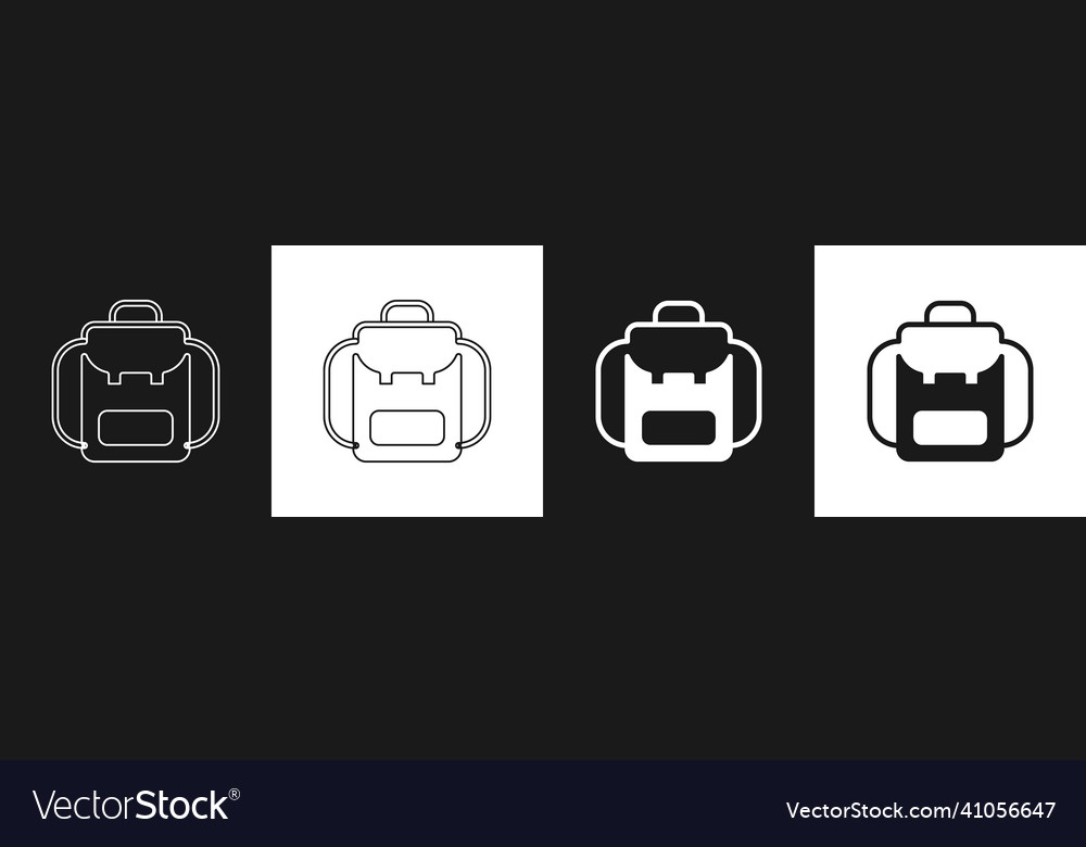 Set hiking backpack icon isolated on black