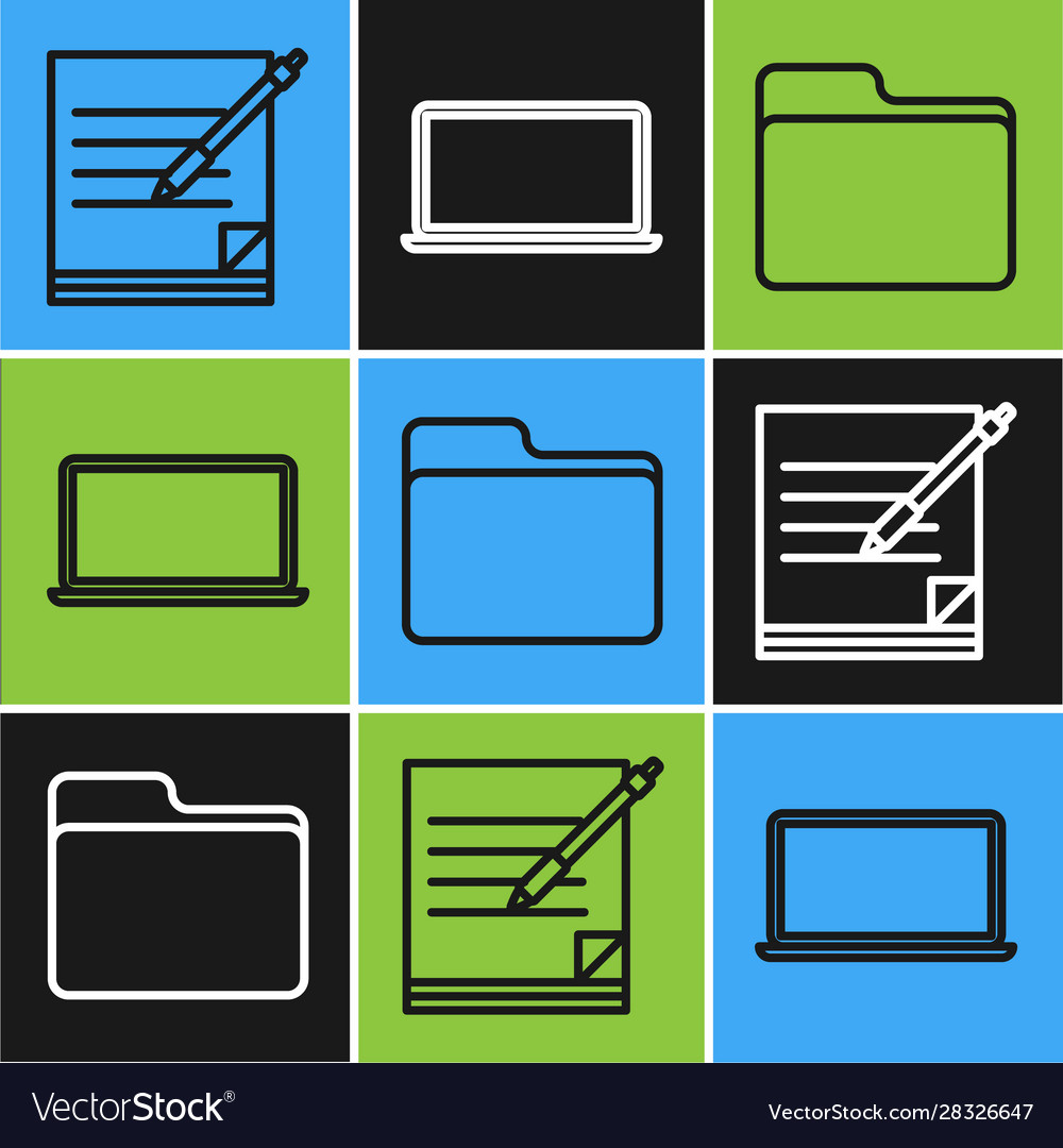 Set line blank notebook and pen document folder vector image Set line blank notebook and pen document folder