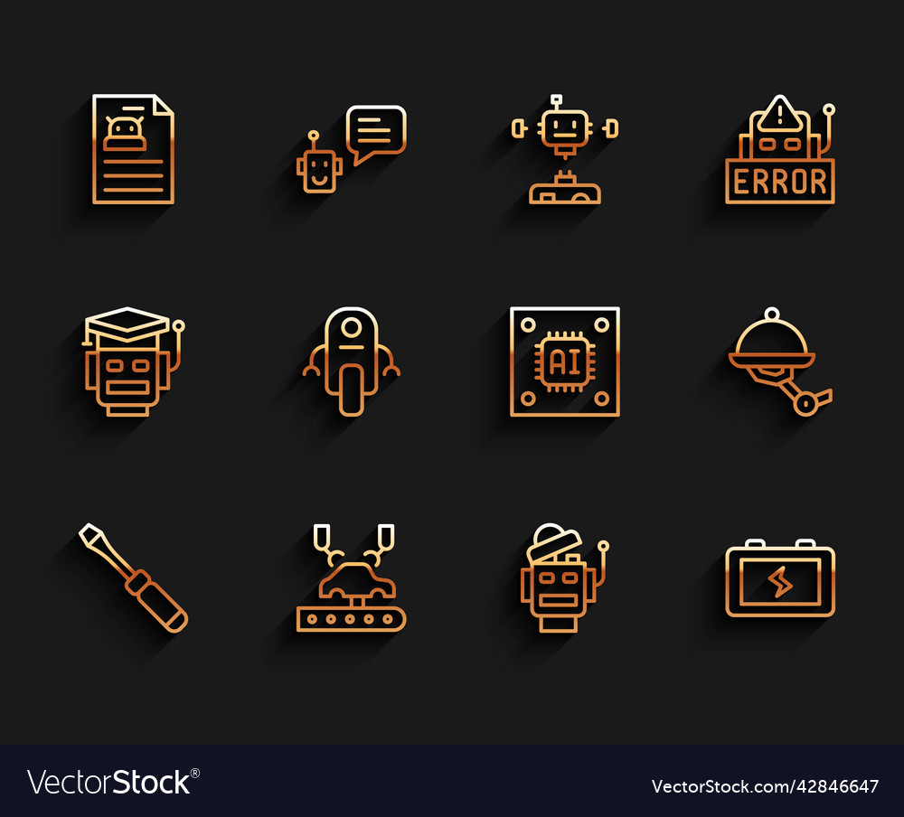 Set line screwdriver robotic robot arm on factory vector image Set line screwdriver robotic robot arm on factory