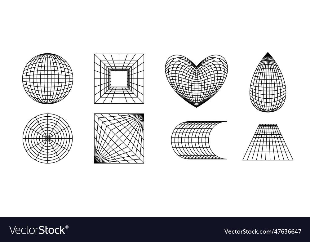 Wireframe forms set geometric surface grid vector image Wireframe forms set geometric surface grid
