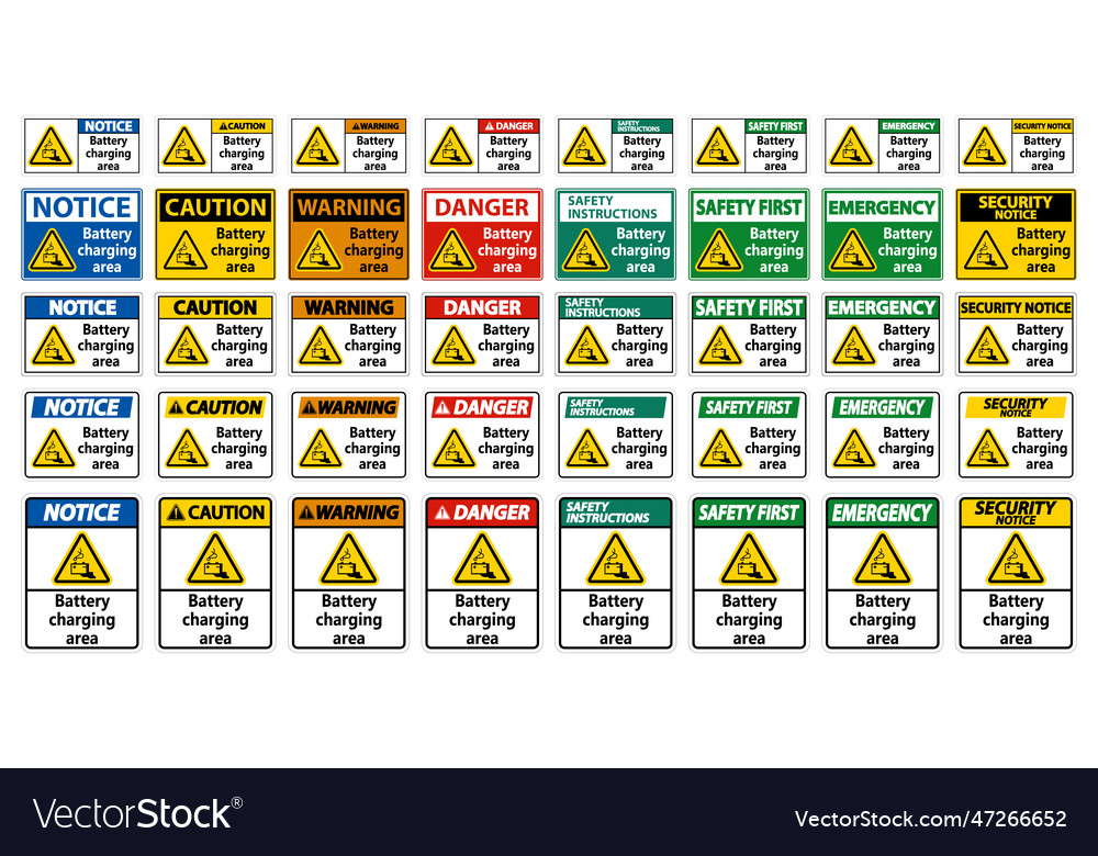 Battery charging area sign on white background