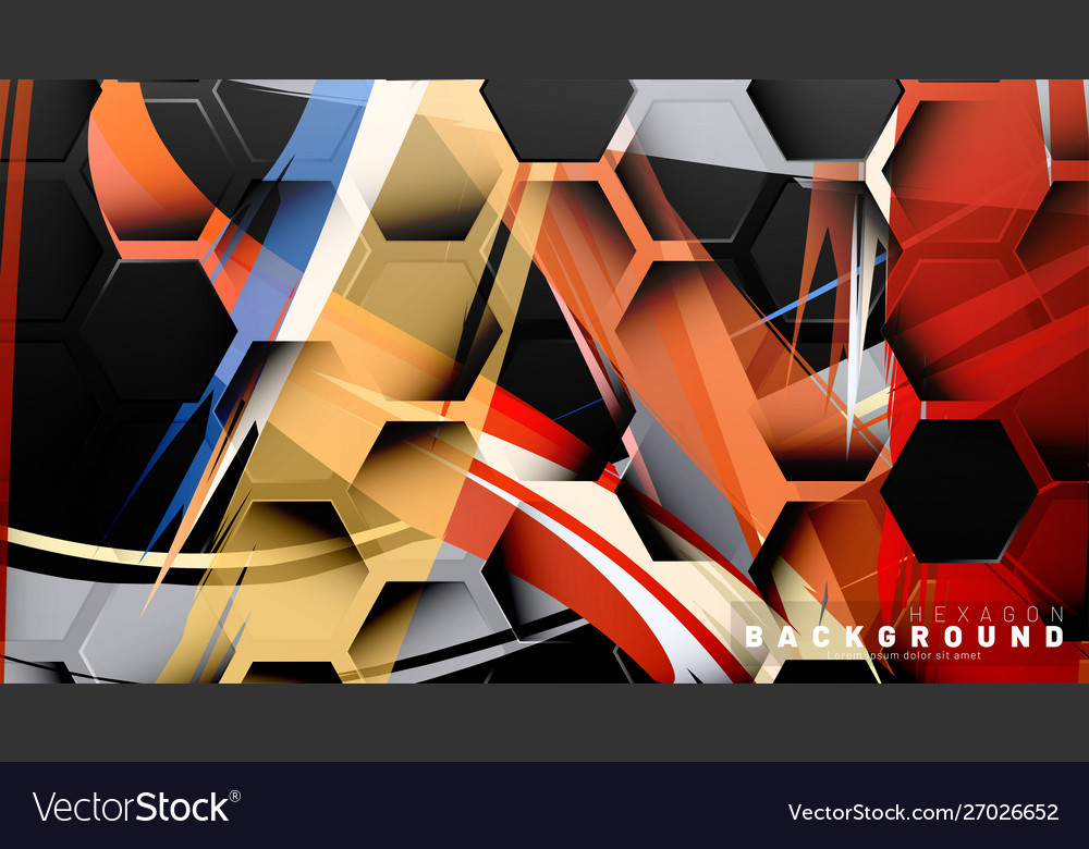 Black hexagon abstract pattern on colorful brush vector image Black hexagon abstract pattern on colorful brush