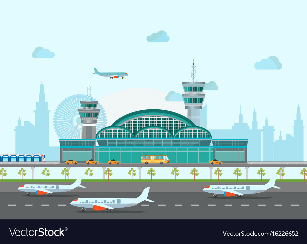 Building airport with runway and plane