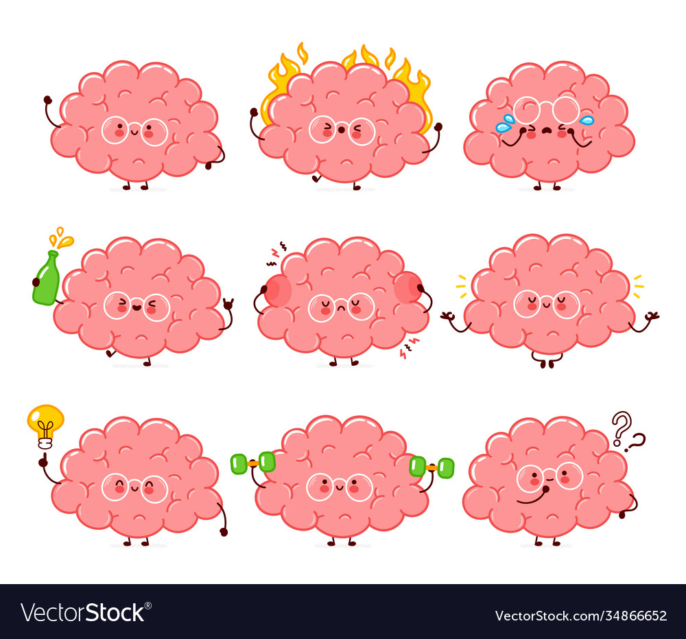 Cute funny human brain organ character Royalty Free Vector