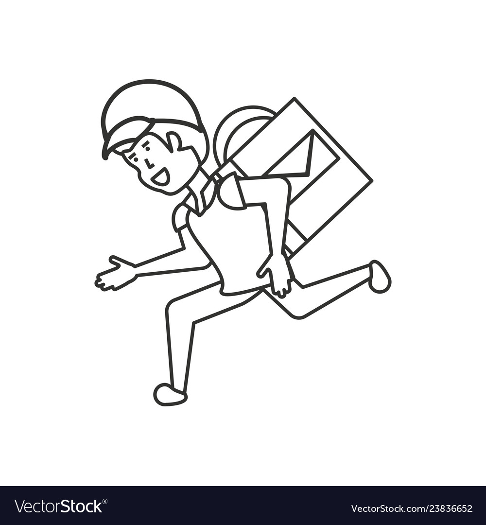 Delivery worker running with box of envelopes