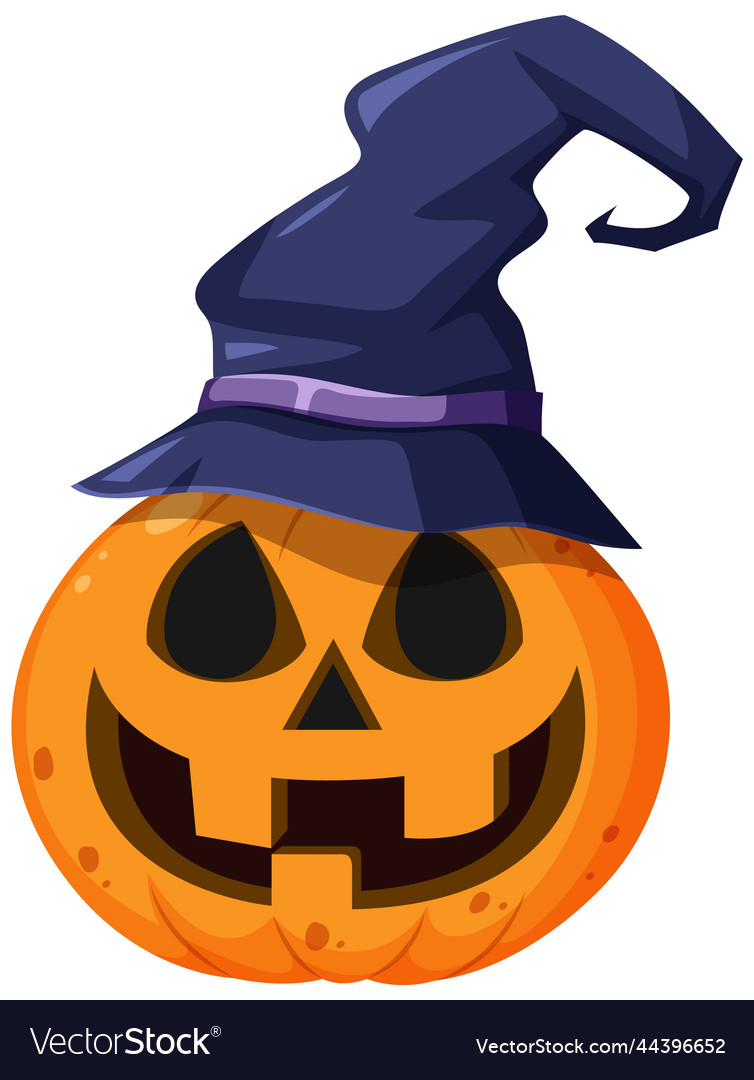 Halloween pumpkin wearing witch hat