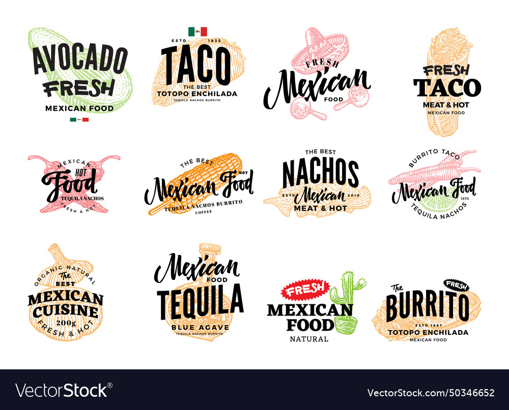 Hand drawn mexican food logos