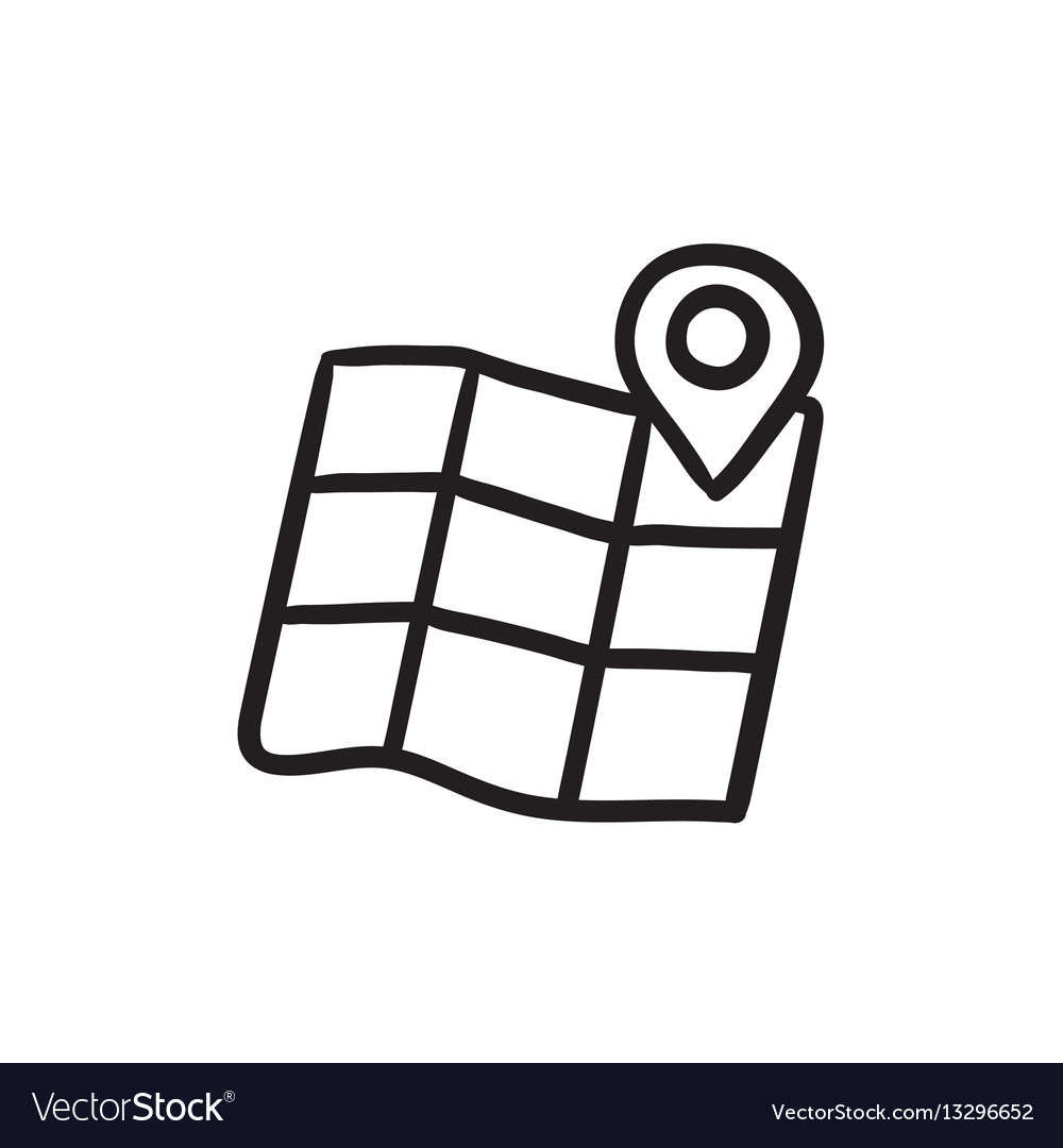 Map with pointer sketch icon