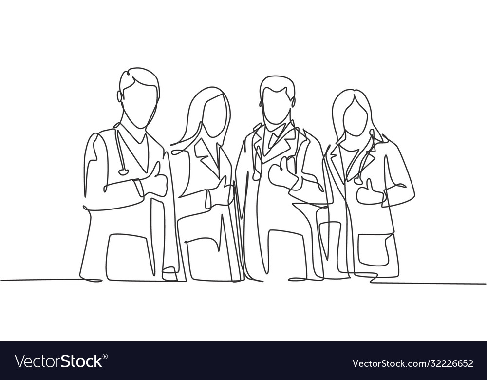 Medical team work concept one line drawing Vector Image