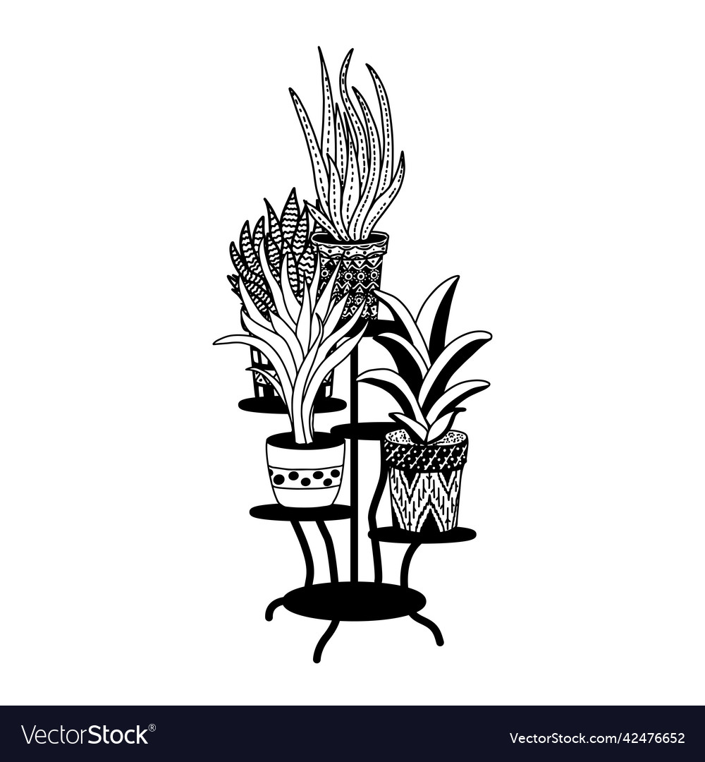 Potted flowers on a stand home decor freehand Vector Image