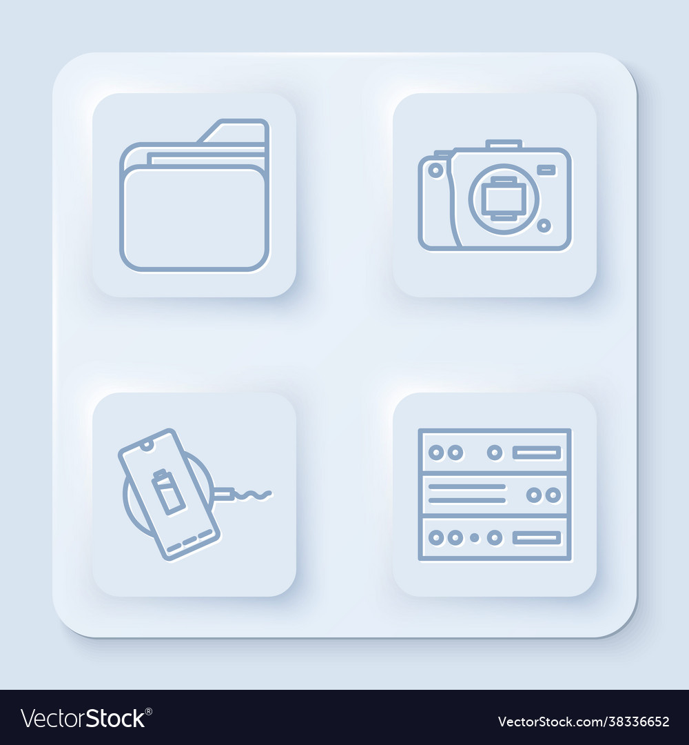 Set line document folder mirrorless camera vector image Set line document folder mirrorless camera