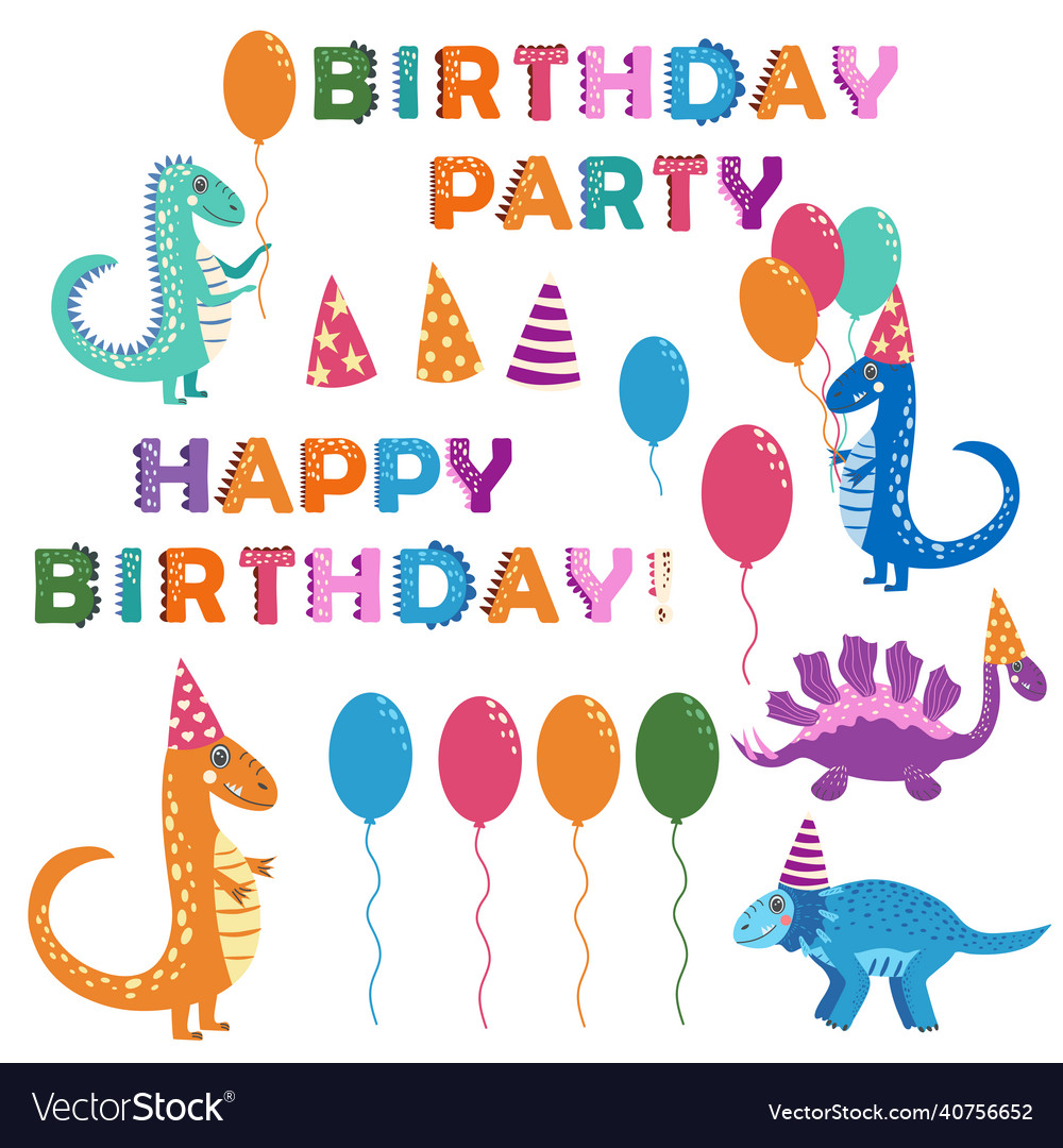 Set of birthday party elements with funny Vector Image