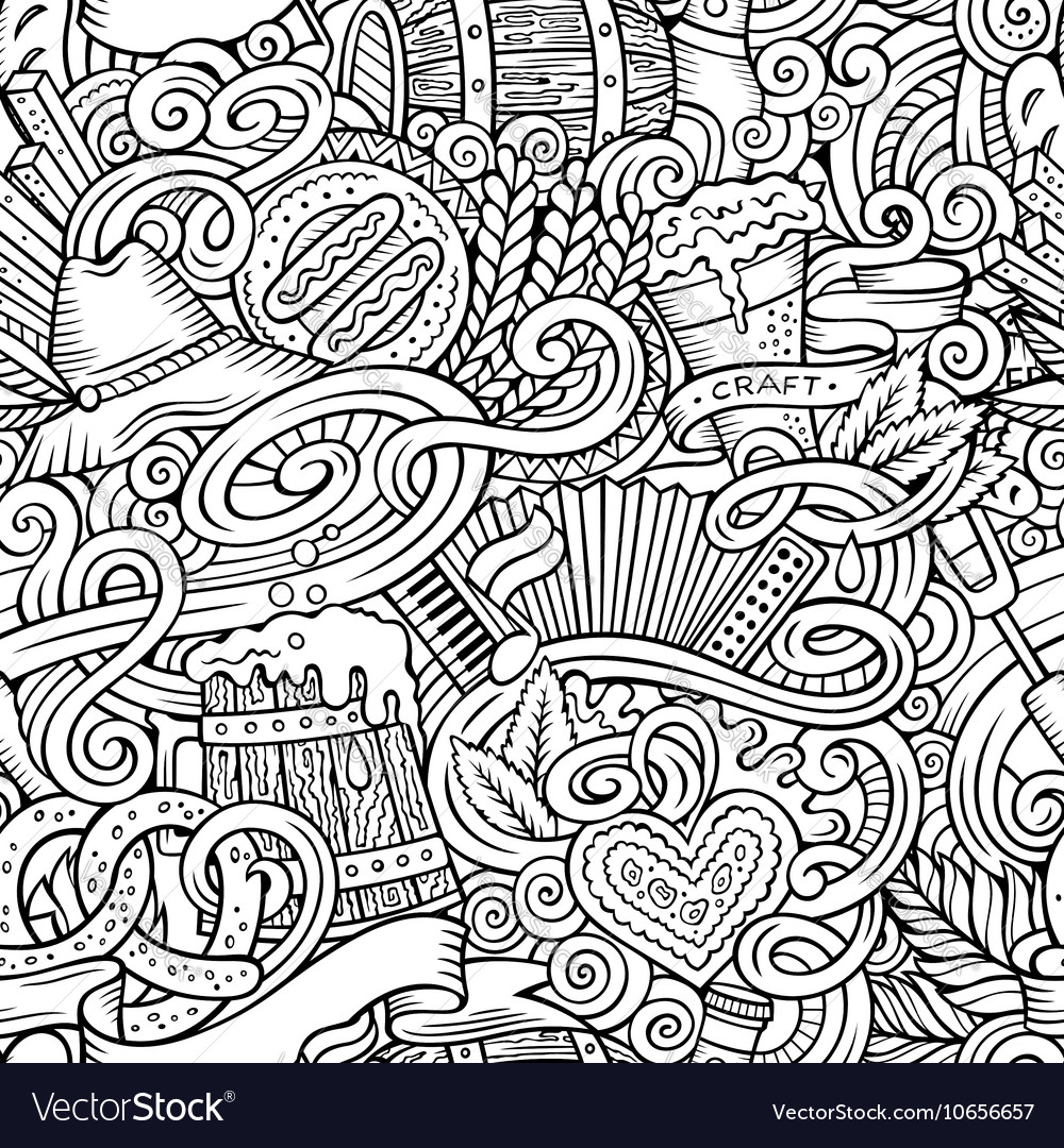 Cartoon Cute Doodles Hand Drawn Oktoberfest Vector Image