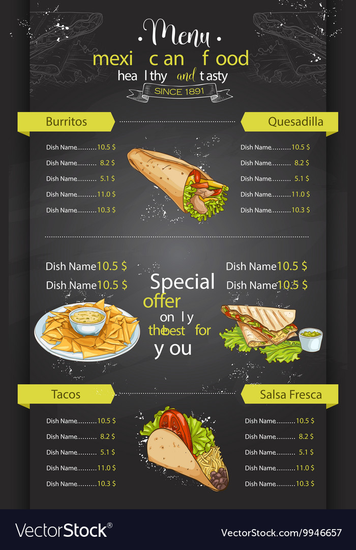 Drawing vertical color mexican food menu