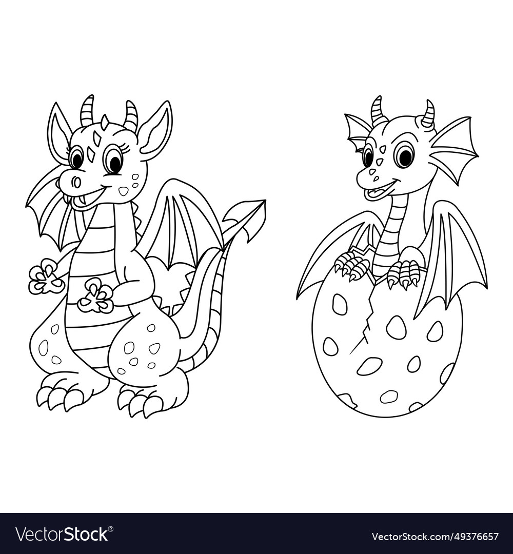 Fairy magic dragons for coloring pages Royalty Free Vector