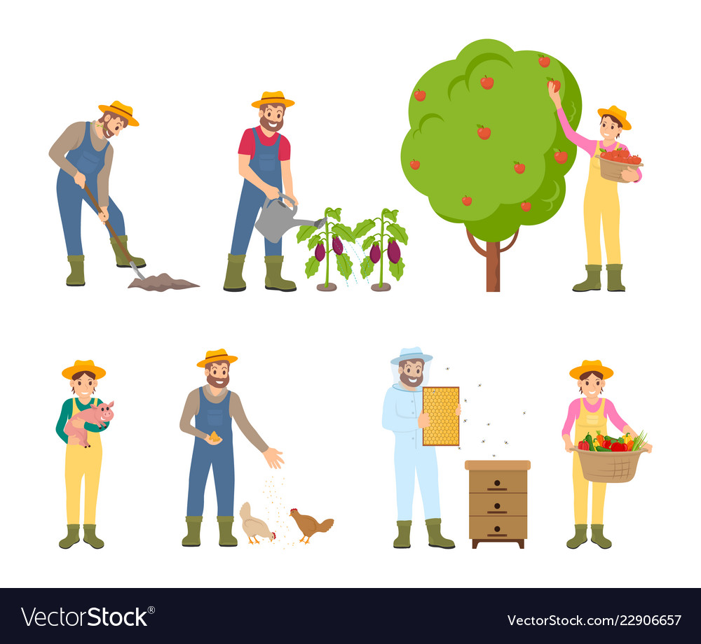 Farmers woman and man set Royalty Free Vector Image