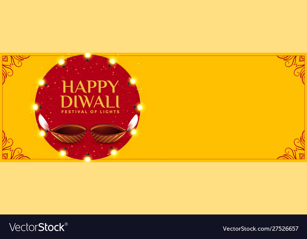 Happy diwali gelbe Banner mit Diaya-Design