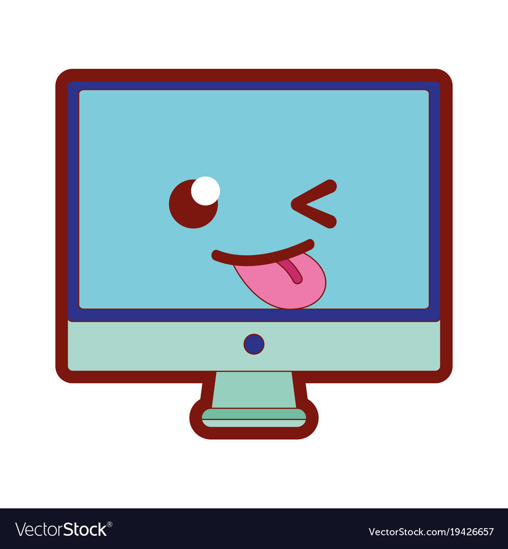 Line color funny computer screen kawaii cartoon