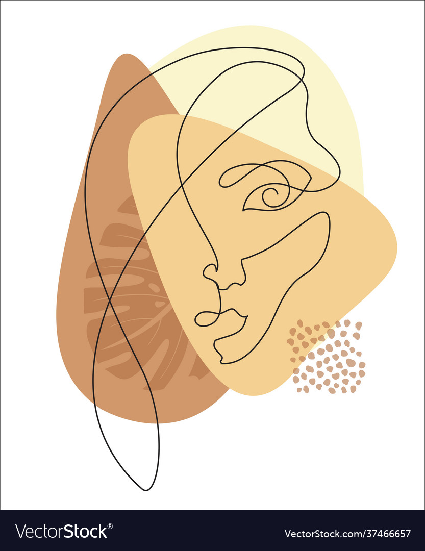 Modern portrait a girl in one line cubism